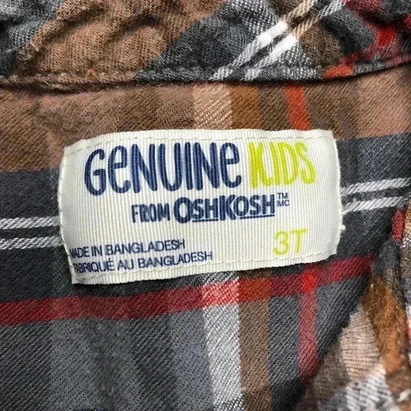 OshKosh Brown/Grey Plaid Button Up Shirt  Size 3T - Picture 5 of 16